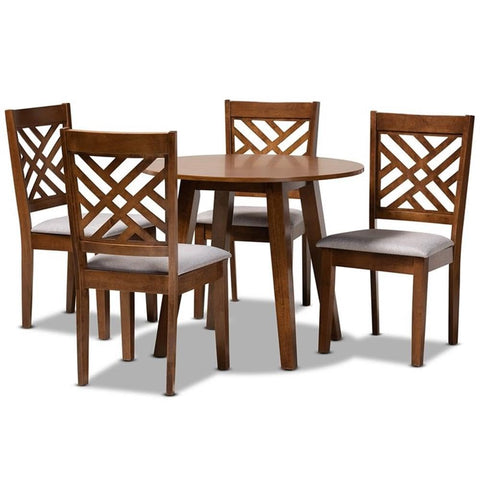 Baxton Studio Grey and Walnut 5-PC Dining Set Lilly-Grey/Walnut-5PC Dining Set