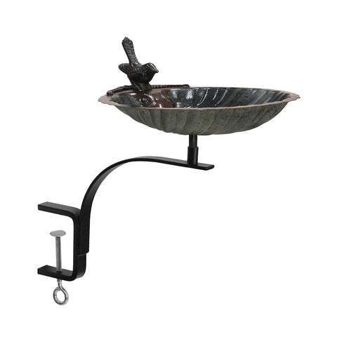 Achla Designs 201-2013 Scallop Shell Rail Mount Bracket Birdbath, Antique Brass Plated