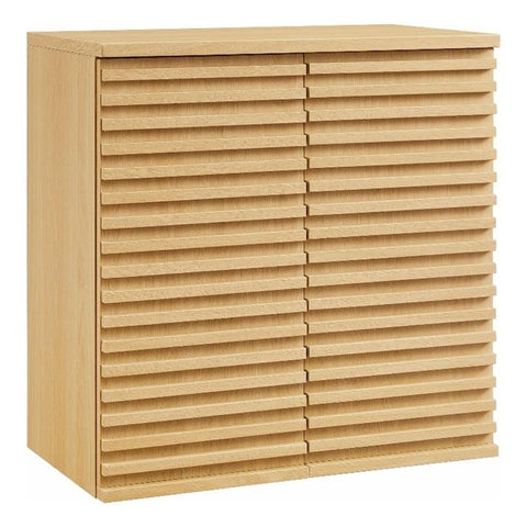 Modway Render Wall Mounted Bathroom Cabinet in Oak - 23.5 Inch Compact Wall Storage with Slatted Doors and Adjustable Shelves for Bathroom or Laundry Room