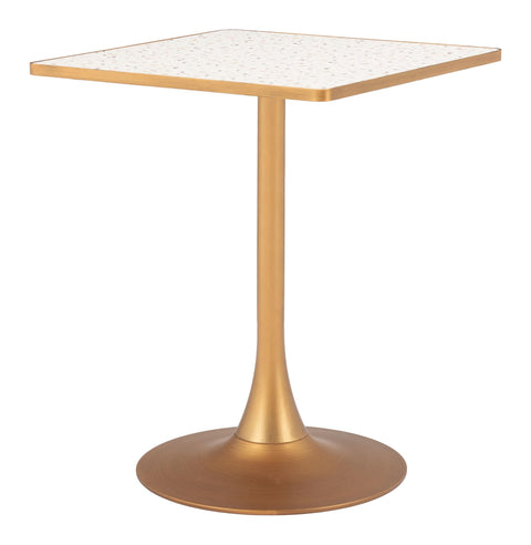Spot Bistro Table Beige & Gold, Multicolor Dining Table, Modern Style, Faux Terrazzo MDF Square Shape Tabletop, Steel, Indoor Dining, 23.8" W x 23.8" D x 29.9" H