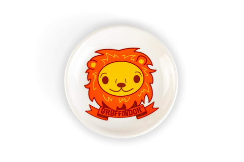 Seven20 Harry Potter Hogwarts House Gryffindor 4-Inch Ceramic Trinket Tray - Glazed White Pottery Jewelry Holder Plate - Features Cute Cartoon Image of Lion Mascot With Banner