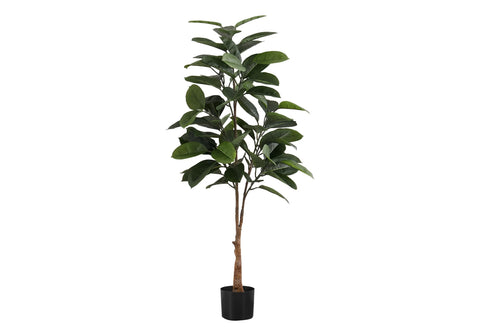 Monarch Specialties I 9514 Artificial Plant, 52" Tall, Rubber Tree, Indoor, Faux, Fake, Floor, Greenery, Potted, Real Touch, Decorative, Green Leaves, Black Pot