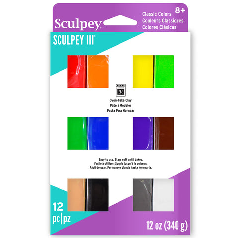 Sculpey III: Multipack: Classics - 12 Color Variety, 1oz Bars, Polymer Oven Bake Clay, Non-Toxic, Sculpting-Jewelry-Craft Projects, DIY Art Supplies