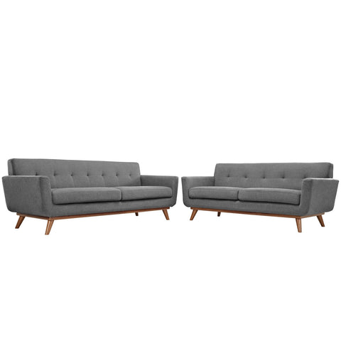 Modway Engage Mid-Century Modern Upholstered Loveseat and Sofa in Expectation Gray, Set of 2