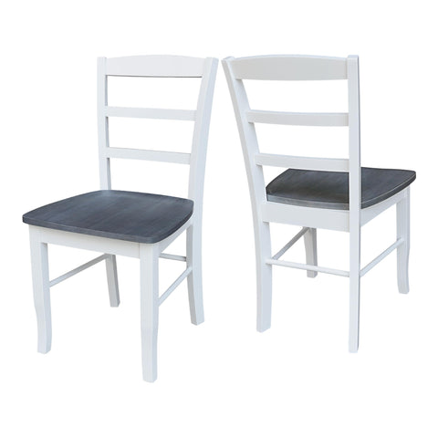 IC INTERNATIONAL CONCEPTS Set of 2 Solid Wood Madrid Ladderback Chairs in White/Heather Gray