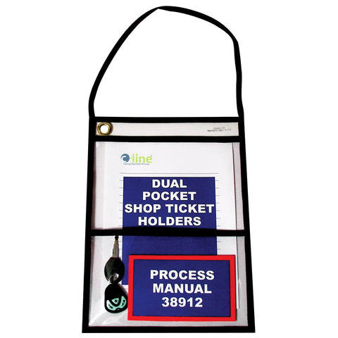 C-Line Stitched Dual Pocket Shop Ticket Holder with Hanging Strap, Both Sides Clear, 9 x 12 Inches, 15 per Box (38912)