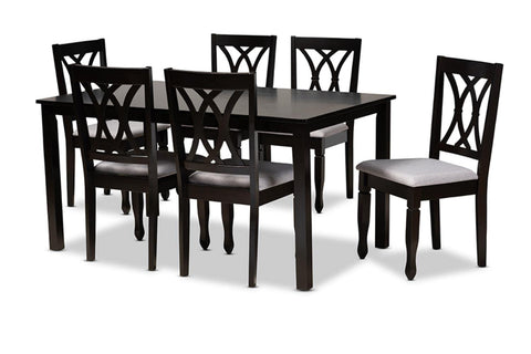 Baxton Studio Reneau Modern and Contemporary Grey Fabric Upholstered Espresso Brown Finished Wood 7-Piece Dining Set