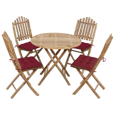 vidaXL Folding Patio Dining Set 5 Piece with Cushions Garden Outdoor Terrance Furniture Set Dining Table and Chairs Seating Desk Bamboo