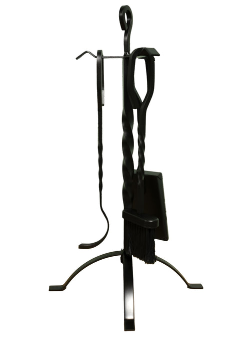 Comfort Glow 4-Piece Cast Iron Fireplace Tool Set, Includes Broom, Shovel, Poker, Stand, 16” Tools, 2-Year Warranty, Perfect for Indoor Wood Burning Stoves