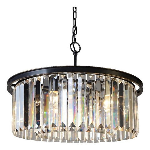 Moti Charlotte Pendant Fixture with Clear Glass Crystals in Antique Black Metal