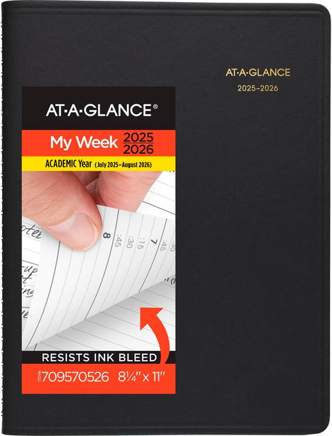 Weekly Appointment Book 11 x 8.25 Black Cover 14-Month: July 2025 to Aug 2026