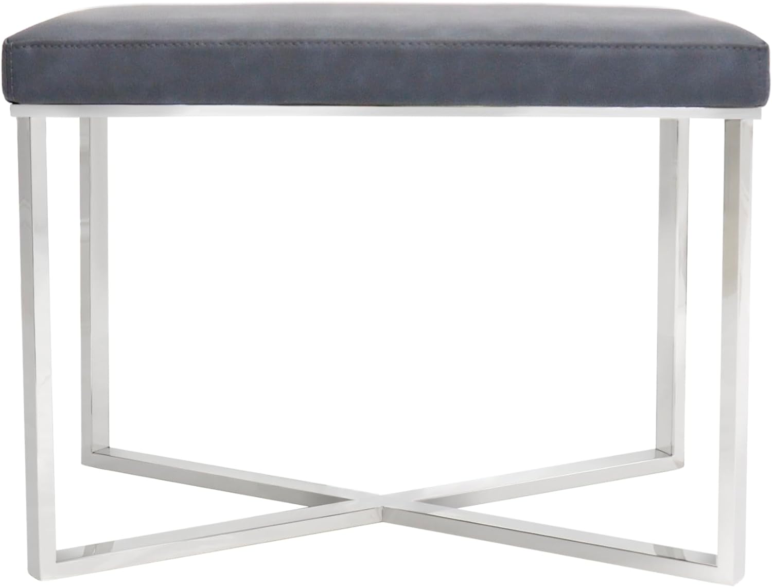 Pasargad Home Luxe Grey Upholstered Stool, 24"W
