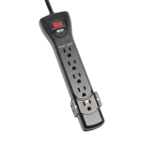 Eaton Tripp Lite Series SUPER7B Flat Plug Power Strip Surge Protector, 7 Outlets, 7ft Extension Cord, 2160 Joules, UL Listed & Certified, Black, Lifetime Manufacturer's Warranty & $75,000 Insurance