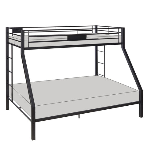 Acme Limbra Frame Twin Over Queen Metal Bunk Bed with Ladder in Sandy Black