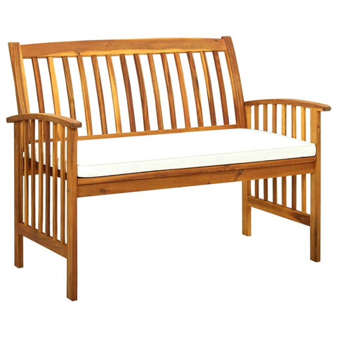 vidaXL Solid Acacia Wood Patio Bench with Cream White Cushion - Weather-Resistant Outdoor Furniture with Oil Finish - Farmhouse Style Garden Bench with Thick Padding