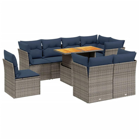vidaXL Patio Sofa Set with Cushions 9 Piece, Outdoor Sectional Sofa Couch, Patio Conversation Set for Garden Backyard, Gray Poly Rattan