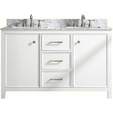 Legion Furniture Indoor Bathroom Home Decorative 54" White Finish Double Sink Vanity Cabinet with Carrara White Top