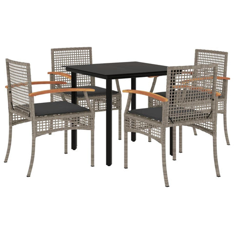 vidaXL Garden Dining Set with Cushions 5 Pieces, Table and Chairs, Relaxing Armchairs, Seats for Patio Terrace, Synthetic Rattan Grey