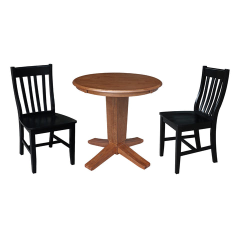 IC INTERNATIONAL CONCEPTS 30" Solid Wood Round Top Pedestal Dining Table with 2 Dining Chairs