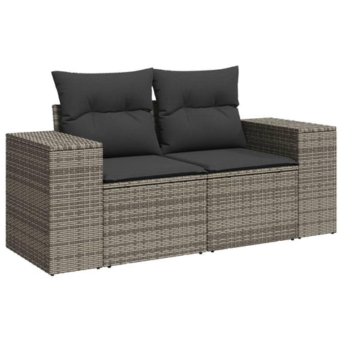 vidaXL Garden Sofa Grey PE Rattan, Powder-Coated Steel, Polyester 2-Seater