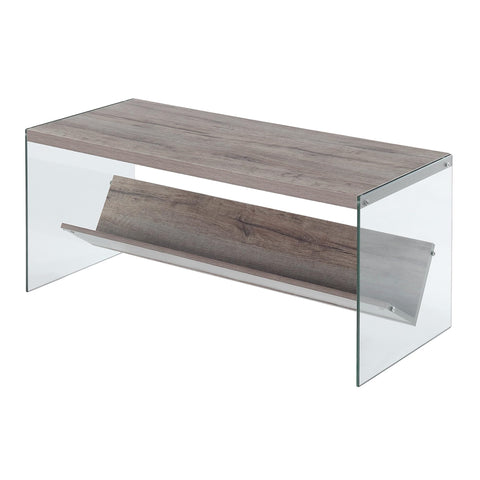 Convenience Concepts SoHo Glass Coffee Table 40" - Modern Living Room Table with Storage Shelf, Contemporary Coffee Table for Family Room, Sandstone