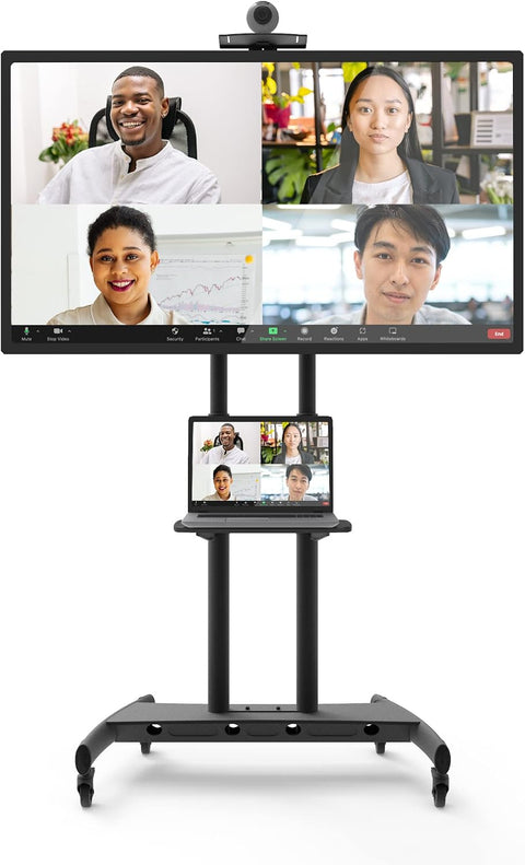 Kanto MTM86PL Height Adjustable Rolling TV Stand for most 55" - 86" TVs and Interactive Displays - Supports TVs up to 200lbs - Includes a top shelf and keyboard tray - Max VESA 800x500
