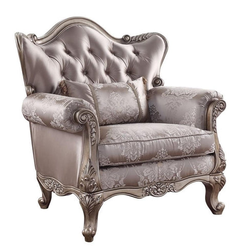 Acme Jayceon Fabric Tufted Chair with 1 Pillow in Champagne Beige