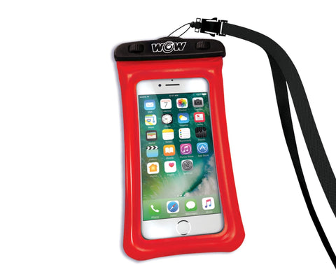 WOW Sports Waterproof Phone Pouch - Red - 4 x 8 in - Floats - Touch Screen Compatible - Lanyard Included