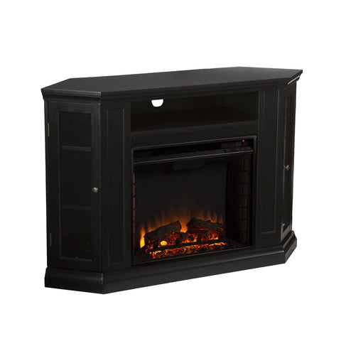SEI Furniture Claremont Convertible Corner Electric Fireplace Media Stand with Storage, Black