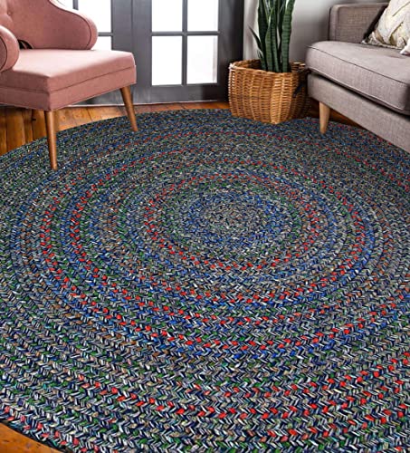 Rhody Rug Sophia SO95 Denim Blue 6' x 6' Round - Braided Area Rug, Home Decor, Floor Mat or Bedroom Rug - Easy Care, Ideal for High Traffic Areas in Hallway and Living Room - Made in USA