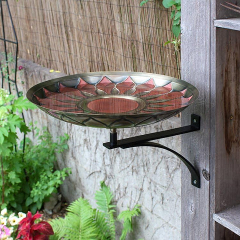 African Daisy Wall Mount Birdbath in Red & Brass by Achla Designs | Minuteman International