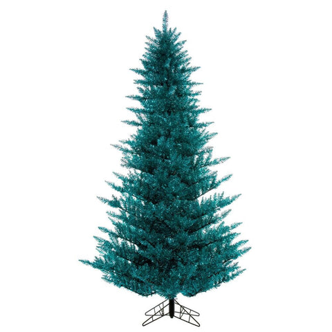 Vickerman 9' x 64" Aqua Tinsel Artificial Unlit Christmas Tree with Folding Metal Tree Stand