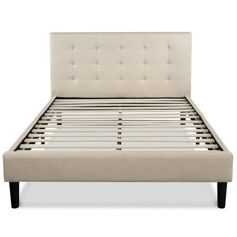 Fast Furnishings King Size Upholstered Platform Bed Frame with Button Tufted Headboard in Taupe
