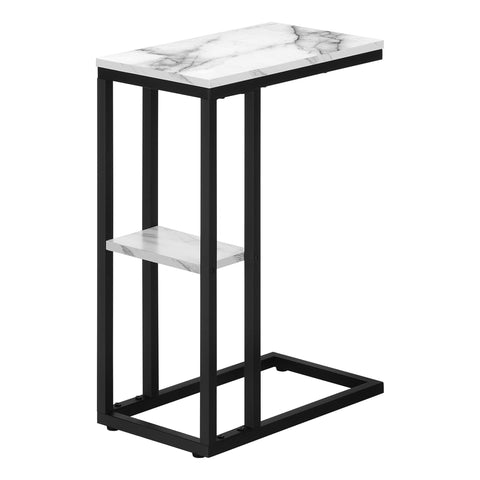 Monarch Specialties 3675 Accent Table, C-shaped, End, Side, Snack, Living Room, Bedroom, Metal, Laminate, White Marble Look, Black, Contemporary, Modern Table-25, 18.25" L x 10.25" W x 25.25" H