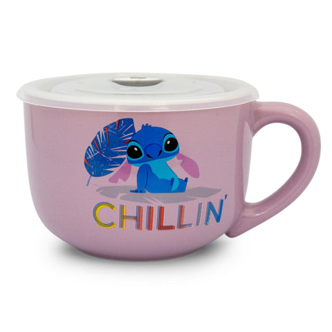 Disney Lilo & Stitch "Chillin" 24-Ounce Ceramic Soup Mug With Vented Lid | Bowl For Ice Cream, Cereal, Oatmeal | Large Coffee Cup For Espresso, Caffeine, Beverage | Cute Home & Kitchen Essentials