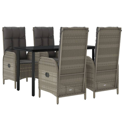 vidaXL Garden Dining Set 5pcs Black and Grey with Polyrattan Cushions