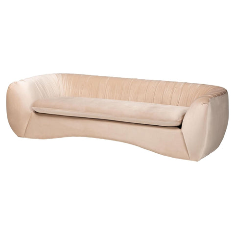Oakestry Adanna Glam Luxe Champagne Beige Velvet Fabric Sofa Elegant Modern Living Room Furniture Plush Upholstery Comfortable Seating Stylish Statement Piece Durable Design Contemporary Home Décor
