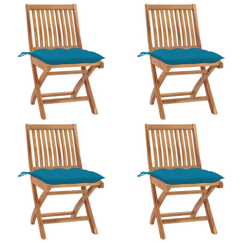 vidaXL 4X Solid Teak Wood Folding Patio Chairs with Cushions Garden Outdoor Terrance Balcony Furniture Wooden Armchair Seating Dining Chair