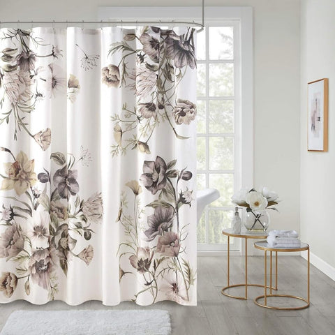 Oakestry Cotton Floral Shower Curtain Bath Fabric Shabby Chic Curtain Set with Pretty Flower Pattern Modern Colorful Classic Design Bathroom Curtain with Hooks, 72"X72", Blush
