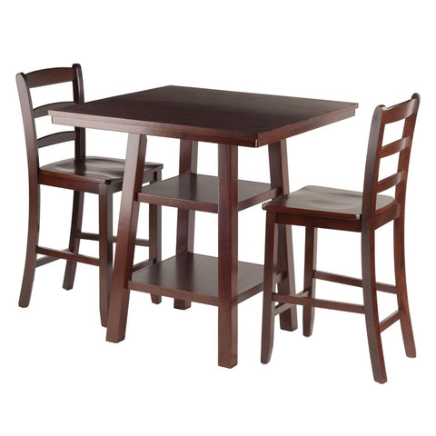 Winsome Wood Orlando 3-Pc Set High Table, 2 Shelves w/ 2 Ladder Back Stools