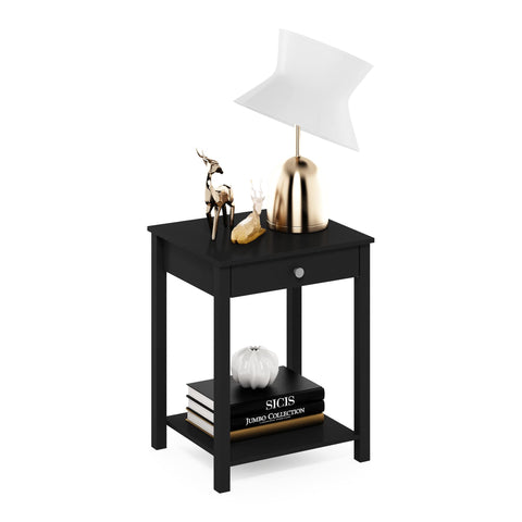 Furinno Classic Side Table with Drawer, 1 Pack, Americano