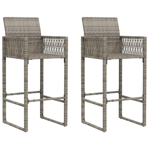 vidaXL Patio Bar Stools, Set of 2, Gray Weather-Resistant Poly Rattan with Steel Frame, Outdoor Furniture with Backrest, UV-Resistant, Comfortable Armrests, Stylish Seating for Patio, Balcony, Deck