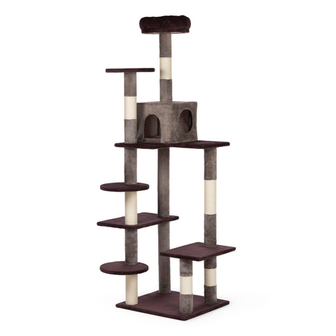 Prevue Pet Products Cat Tree Extra Tall 60in Multilevel Durable Cat Scratching Post & Jumping Platform Space Saving Cat Condo Pet Play House and Hideaway for Indoor Cats, Purple