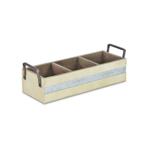 Cheung's FP-3878W 3 Slot Wooden Crate with Side Metal Handles and Metal Panel