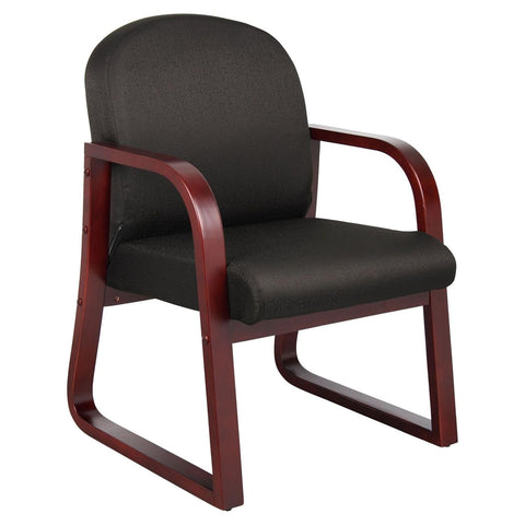 Oakestry Mahogany Frame Fabric Side Chair Black Upholstered Seat Comfortable Padded Backrest Guest Reception Room Office Accent Classic Design Wooden Armchair Smooth Finish Supportive Structure