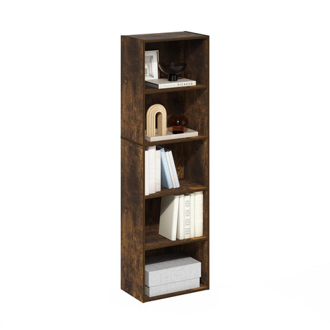 Furinno LUDER Book Shelf, 5-Tier Bookshelf, Bookcase with Open Shelves, 9.4 x 15.8 x 52, Easy Assembly, for Living Room, Bedroom, Home Office, Amber Pine