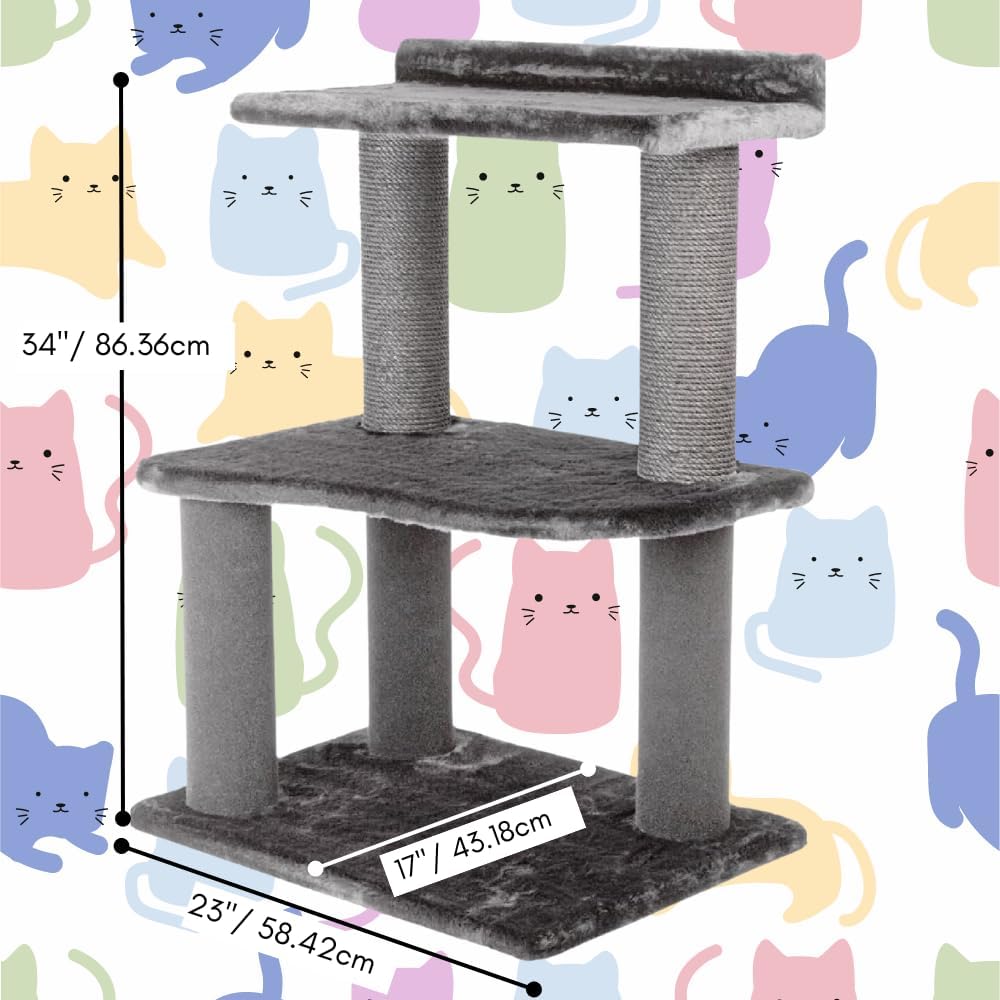 34 Inch Classic Comfort for Indoor Modern Premium Cats and Kittens Scratching Tower Larger Base for Better Stability, (Grey)