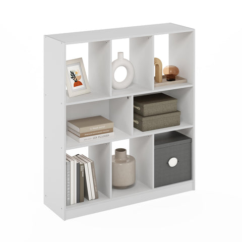 Furinno DALY Book Shelf, 8-Cube Bookshelf, Horizontal Cube Storage Organizer Bookcase, 10.9 x 35.4 x 39.4, for Living Room, Bedroom, Home Office, White