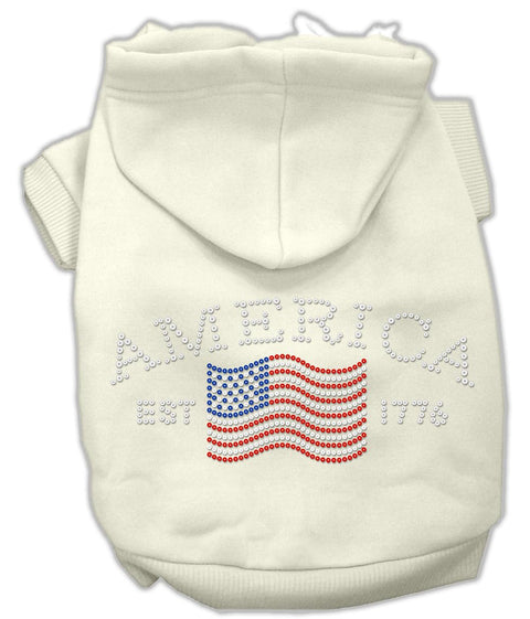 Pet, Dog & Cat Hoodie Rhinestone, "Classic American" Cream SM (3-6 lbs.)