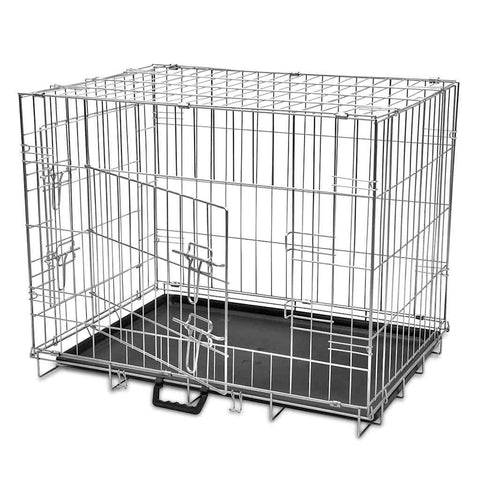 vidaXL Foldable Metal Dog Bench L â€“ Heavy-Duty, Galvanized Steel Construction with Dual-Door Design, Easy to Clean Plastic Floor Liner â€“ Ideal for Containment and Training, Suitable for Home, Deck...